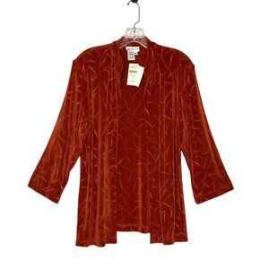 Coldwater Creek Women's M Burnt Orange Travel Knit Jacket Bamboo Leaf Pattern